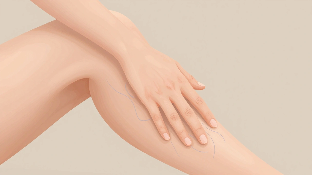 Jemný pohyb ruky na noze, který stimuluje pohyb lymfy.