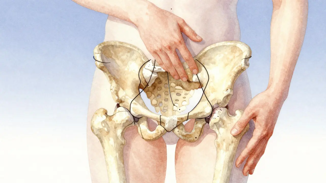 Kloub kyčle se pomalu vrací do přirozené polohy, napětí kolem něj mizí bez násilí.