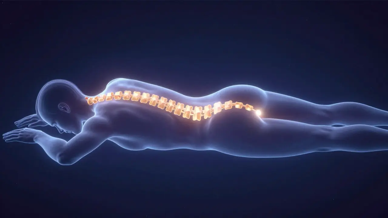 Abstract visualization of energy blocks along the human spine